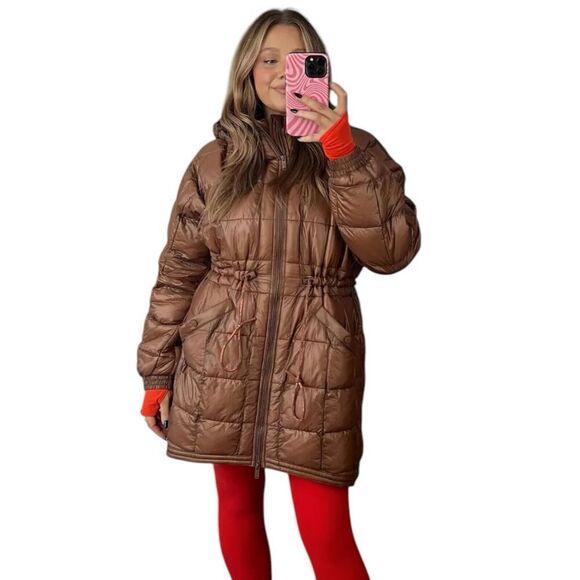 Free People Coat S Brown Movement Patricia‎ Packable Poncho Puffer Oversized - Picture 11 of 16